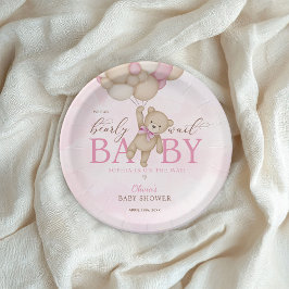We Can Bearly Wait Pink Baby Shower ペーパープレート