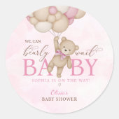 We Can Bearly Wait Pink Baby Shower ラウンドシール (正面)