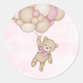 We Can Bearly Wait Pink Baby Shower ラウンドシール