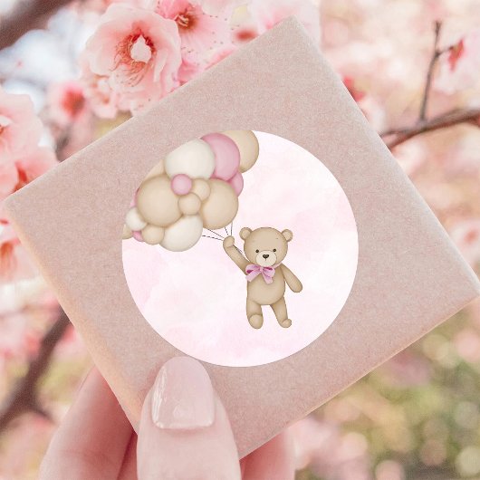 We Can Bearly Wait Pink Baby Shower ラウンドシール
