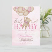 We Can Bearly Wait Pink Baby Shower 招待状 (スタンド正面)