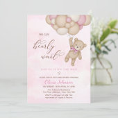 We Can Bearly Wait Pink Baby Shower 招待状 (スタンド正面)