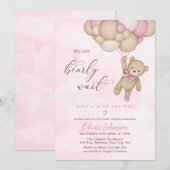We Can Bearly Wait Pink Baby Shower 招待状 (正面/裏面)