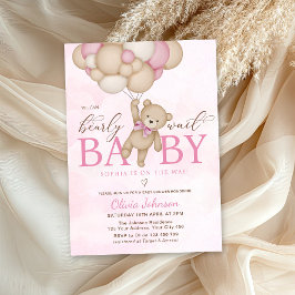 We Can Bearly Wait Pink Baby Shower 招待状