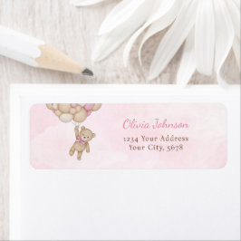 We Can Bearly Wait Pink Baby Shower Address ラベル