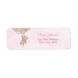We Can Bearly Wait Pink Baby Shower Address ラベル