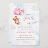 We Can Bearly Wait Pink Baby Shower Invitation 招待状 (正面/裏面)