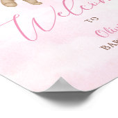 We Can Bearly Wait Pink Baby Shower Welcome Sign ポスター (角)