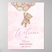 We Can Bearly Wait Pink Baby Shower Welcome Sign ポスター (正面)
