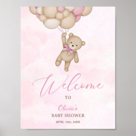 We Can Bearly Wait Pink Baby Shower Welcome Sign ポスター