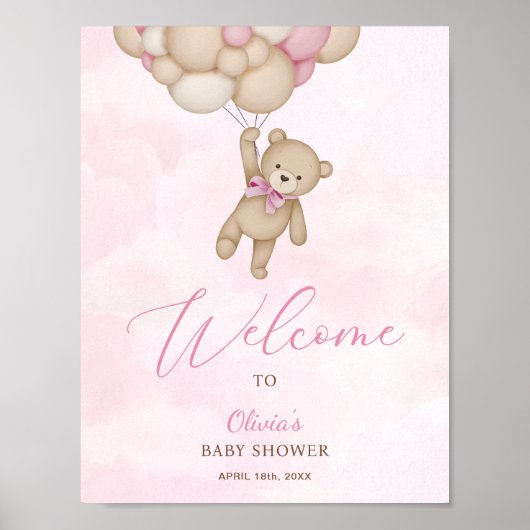 We Can Bearly Wait Pink Baby Shower Welcome Sign ポスター (正面)