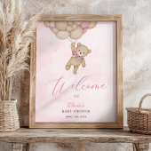 We Can Bearly Wait Pink Baby Shower Welcome Sign ポスター