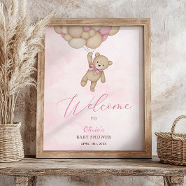 We Can Bearly Wait Pink Baby Shower Welcome Sign ポスター