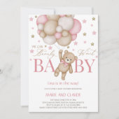 We can Bearly Wait Pink&beige Balloons baby shower 招待状 (正面)
