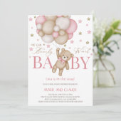 We can Bearly Wait Pink&beige Balloons baby shower 招待状 (スタンド正面)