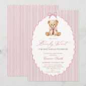 We Can Bearly Wait pink bow girl Baby Shower 招待状 (正面/裏面)