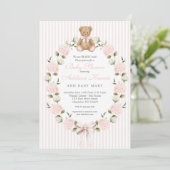 We can bearly wait pink bow Girl Baby Shower 招待状 (スタンド正面)