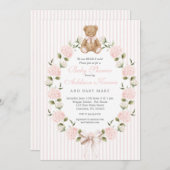 We can bearly wait pink bow Girl Baby Shower 招待状 (正面/裏面)