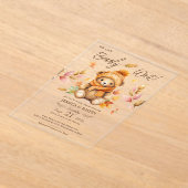 We Can Bearly Wait Pink Fall Baby Shower アクリル招待状 (レイダウン)