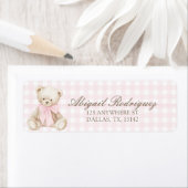 We Can Bearly Wait Pink Gingham bear Return ラベル (インサイチュ)