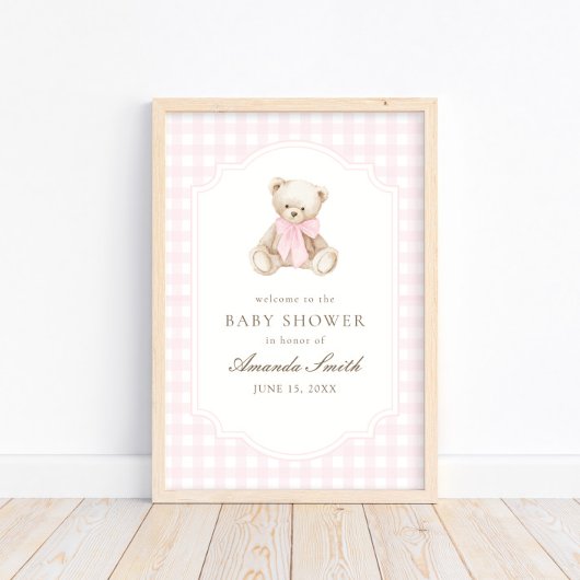 We Can Bearly Wait Pink Gingham Teddy Bear ポスター
