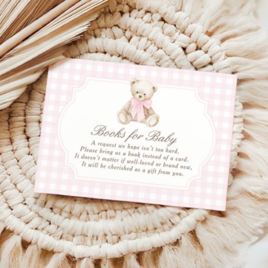 We Can Bearly Wait Pink Gingham Teddy Bear Baby エンクロージャーカード