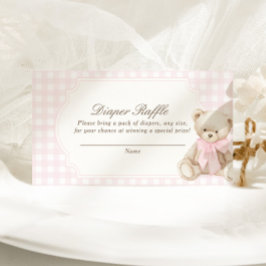 We Can Bearly Wait Pink Gingham Teddy Bear Baby エンクロージャーカード