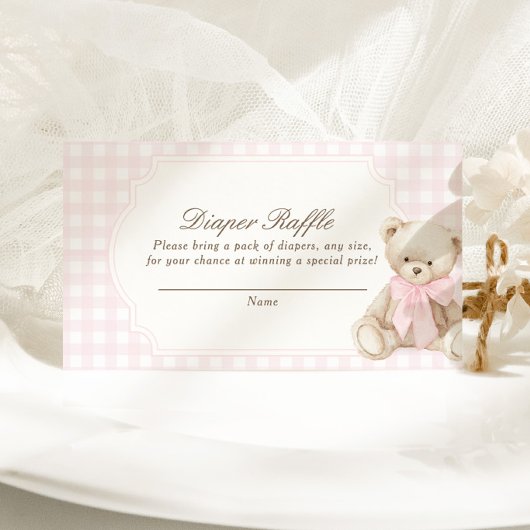 We Can Bearly Wait Pink Gingham Teddy Bear Baby エンクロージャーカード