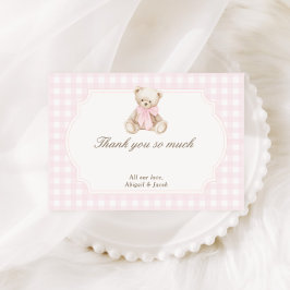 We Can Bearly Wait Pink Gingham Teddy Bear Baby サンキューカード