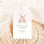We Can Bearly Wait Pink Gingham Teddy Bear Favor ギフトタグ