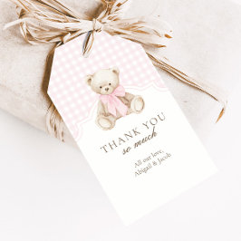 We Can Bearly Wait Pink Gingham Teddy Bear Favor ギフトタグ