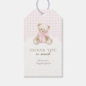 We Can Bearly Wait Pink Gingham Teddy Bear Favor ギフトタグ (正面)