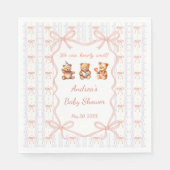 We Can Bearly Wait Pink Lace Ribbon Baby Shower  スタンダードランチョンナプキン (正面)