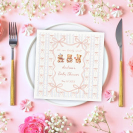We Can Bearly Wait Pink Lace Ribbon Baby Shower  スタンダードランチョンナプキン