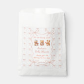 We Can Bearly Wait Pink Lace Ribbon Baby Shower  フェイバーバッグ (正面)