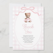We Can Bearly Wait Pink Teddy Bear Baby Shower サンキューカード (正面)