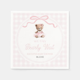 We Can Bearly Wait Pink Teddy Bear Baby Shower スタンダードカクテルナプキン