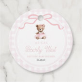 We Can Bearly Wait Pink Teddy Bear Baby Shower フェイバータグ (正面)