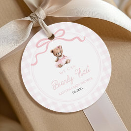 We Can Bearly Wait Pink Teddy Bear Baby Shower フェイバータグ
