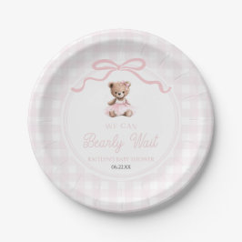 We Can Bearly Wait Pink Teddy Bear Baby Shower ペーパープレート