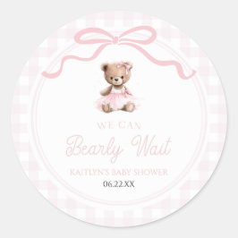 We Can Bearly Wait Pink Teddy Bear Baby Shower ラウンドシール