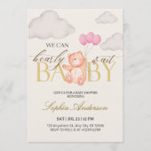 We Can Bearly Wait Pink Teddy Bear Baby Shower 招待状 (正面)
