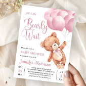 We Can Bearly Wait Pink Teddy Bear Baby Shower 招待状