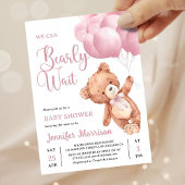 We Can Bearly Wait Pink Teddy Bear Baby Shower 招待状