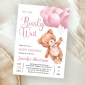 We Can Bearly Wait Pink Teddy Bear Baby Shower 招待状