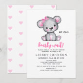 We Can Bearly Wait Pink Teddy Bear Baby Shower 招待状 (正面/裏面)