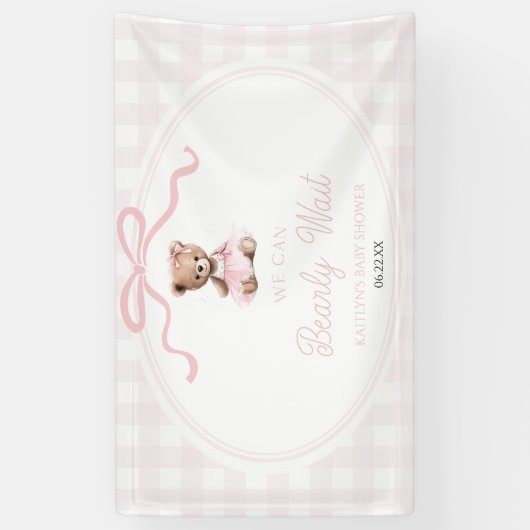 We Can Bearly Wait Pink Teddy Bear Baby Shower 横断幕 (縦)