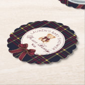 We can bearly wait Plaid teddy bear Baby Shower ペーパーコースター (アングル)