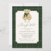 We Can Bearly Wait Plaid Teddy Bear Baby Shower 招待状 (正面)
