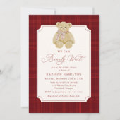 We Can Bearly Wait Plaid Teddy Bear Baby Shower 招待状 (正面)